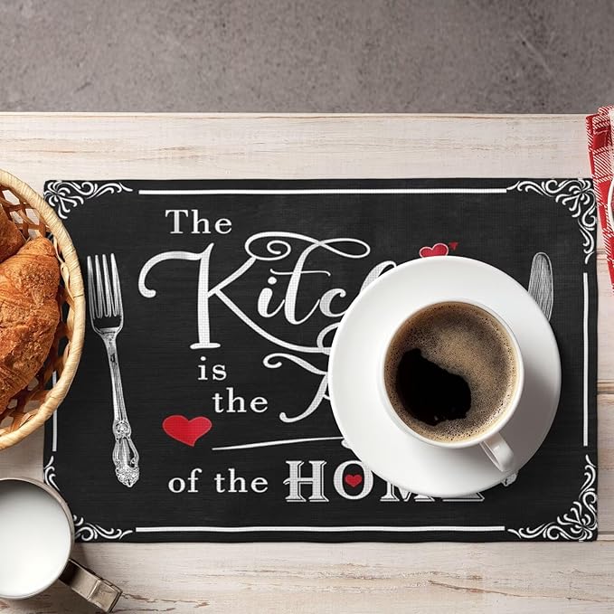 Fork Spoon Kitchen Table Placemats Set of 6 Retro Country Cooking Theme Place Mats for Home Party Indoor Holiday Rustic Washable Heat Resistant Table Mats 12 x 18 Inch