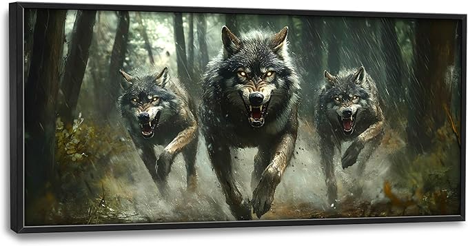 Forests Wolf Large Decor Wall Art Wolves Framed Pictures for Living Room, Animal Oversized Canvas Print Painting Modern Extra Large Framed Artwork for Bedroom Office Home Decor 60"x30"