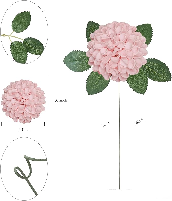 Artificial Flowers, 50pcs Realistic Artificial Rose for DIY Wedding Bouquets Centerpieces Arrangements, Pink Dahlia Flowers with Stem for Bridal Shower Party Home Decorations