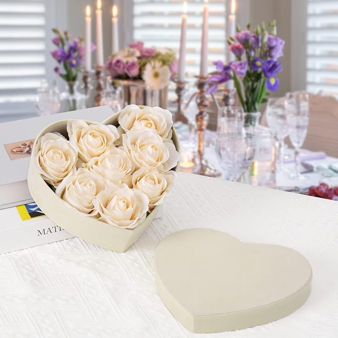 GnFlus White Heart Shape Gift Boxes with Lids for Presents 4 Pack Velvet Nesting Valentines Christmas Gifts Box for Arrangements Flowers Wedding Birthdays Thanksgiving Party