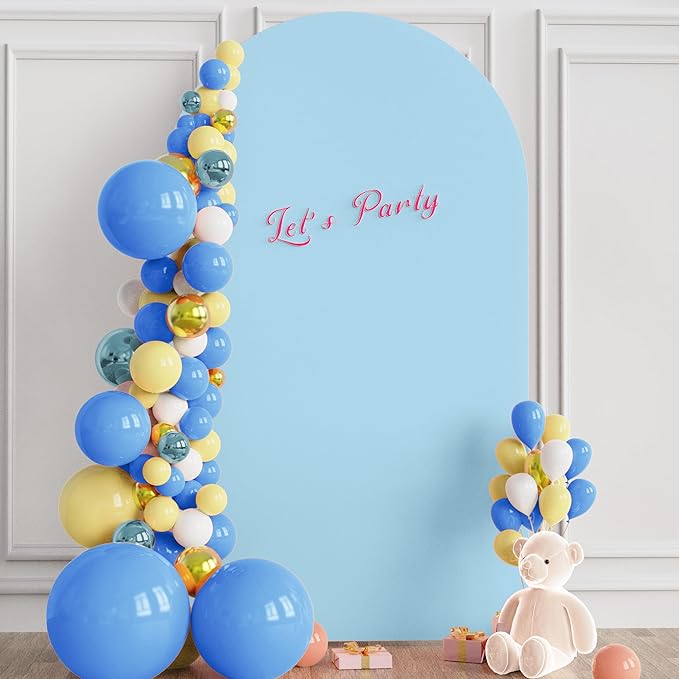Wokceer Wedding Arch Cover 8FT Spandex Fitted Wedding Arch Stand Covers Round Top Chiara Arch Backdrop Cover for Birthday Party Ceremony Banquet Decoration Dusty Blue