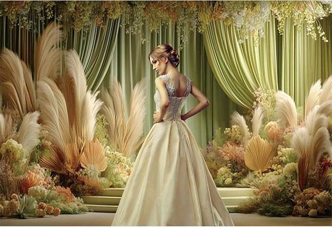 Baocicco Green Wedding Curtains Backdrops 10x8ft Fairytale Flowers Fantasy Engagement Photography Background for Bridal Shower Anniversary Decorations Birthday Bride to Be Party Banner Photo Booth