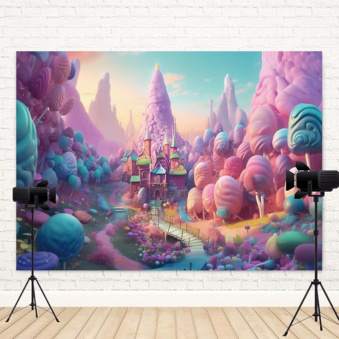 15x10ft Candyland Backdrop Fantasy Candy Castle Photography Background Sweet Lollipop Dream Blue Sky Cartoon Kids Birthday Banner Decorations Baby Shower Newborn Portrait Photo Booth Prop