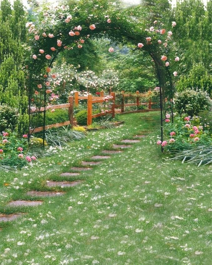 AOFOTO 8x10ft Wedding Archway Backdrop Romantic Garden Flowers Photography Background Beautiful Floral Pergola Pathway Bride Lovers Woman Girlfriend Artistic Portrait Decoration Photo Studio Props