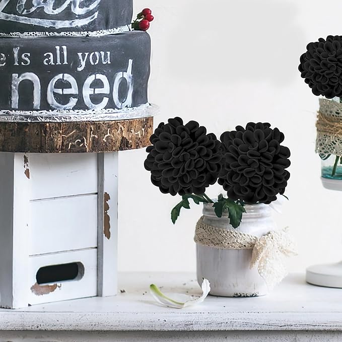 Artificial Flowers, 25pcs Realistic Artificial Rose for DIY Wedding Bouquets Centerpieces Arrangements, Black Dahlia Flowers with Stem for Bridal Shower Party Home Decorations