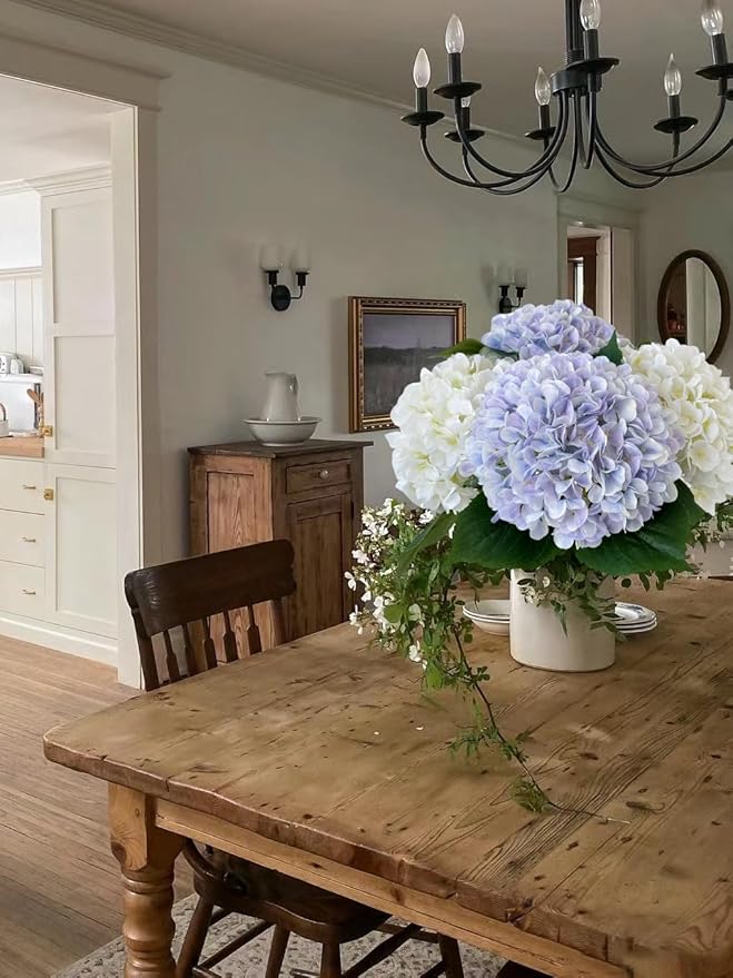 YalzoneMet 4Pcs Light Purple Silk Hydrangea Artificial Flower Lifelike Big Blooms 20'' Long Stem Faux Hydrangea Flower Bouquets for Home Party Indoor Outdoor Wedding Table Centerpiece Decor