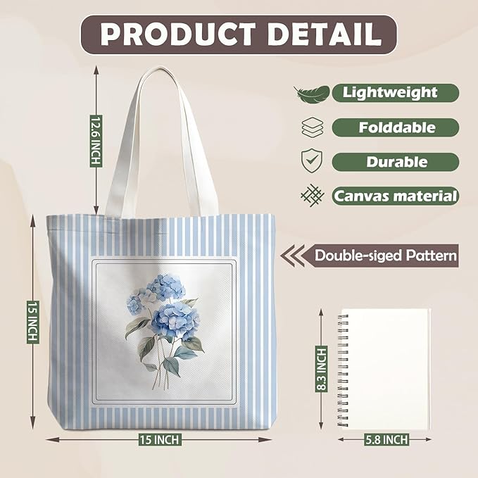 Flowers Tote Bag Gifts for Women, Canvas Aesthetic Reusable Grocery Bags Shopping Bags