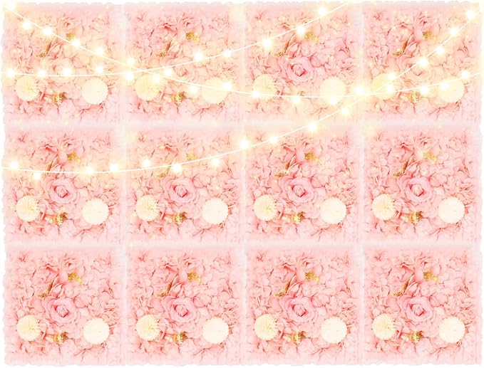 3D Flower Wall Panel Floral Backdrop,12Pack Artificial Flower Wall Background,Silk Rose Mat, Artificial Flower Backdrop Faux Flower Panel for Wedding