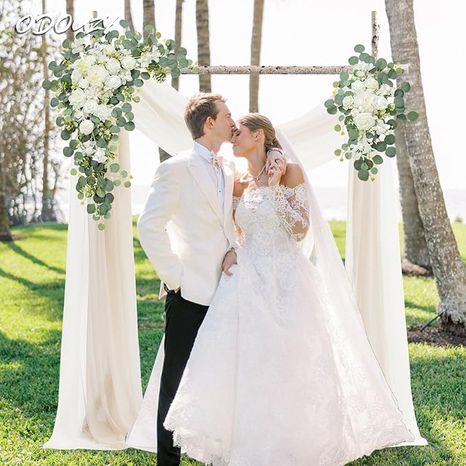 Wedding Arch, Artificial Flowers, Wedding Decor with Drapes (Set of 4)，Be Suited to Banquet, Party, Wedding Decor Ceremony and Background Decoration (White Champagne)