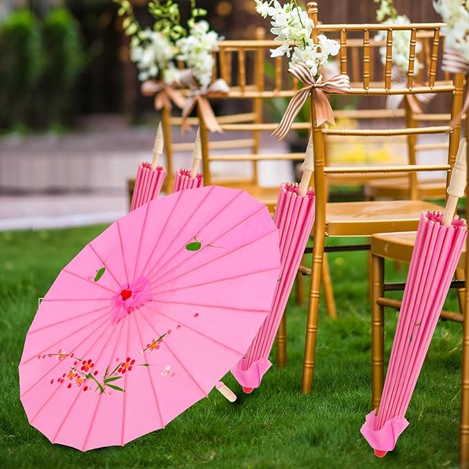 33" Pink Flower Cloth Decoration Handmade Parasol Umbrella Chinese Japanese Asian DIY Art Dance Classical Umbrella for Wedding Parties Photography Costumes Cosplay (Pink)