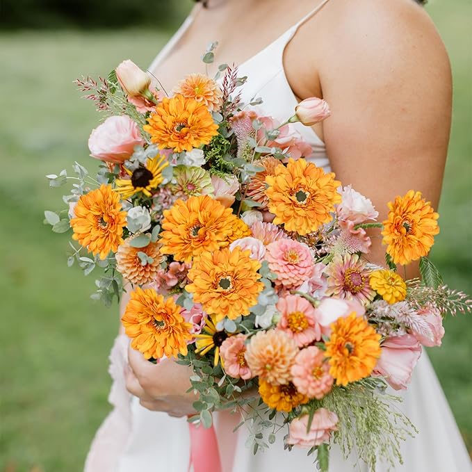 Orange Daisies Artificial Flowers Silk Flowers Gerber Daisy Artificial 10PCS 17.7in Fake Daisies for Wedding Bridal Bouquet Party Home Kitchen Decor(Orange)