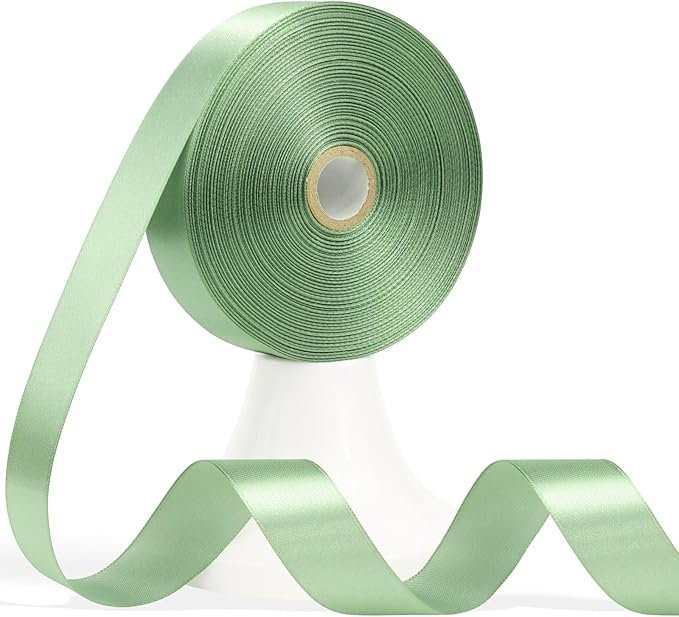 60 Yards Sage Green Satin Ribbon 7/8 Inch, Solid Polyester Fabric Ribbon for Gift Wrapping, Crafts, Flower Bouquet, Wedding, Baby Shower, Easter, Christmas, Halloween