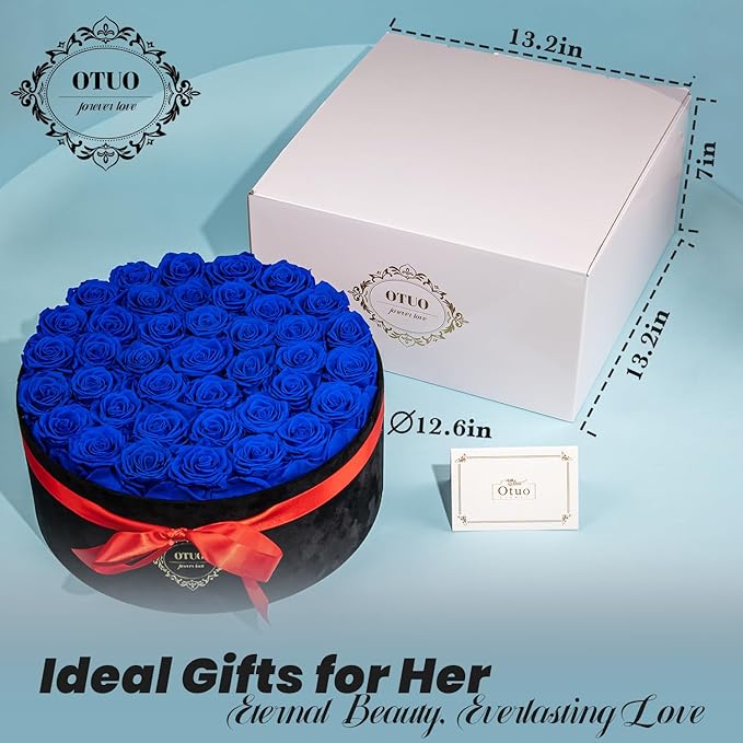 40 Real Preserved Roses in Suede Box Forever Roses Last Up to 3 Years, Flowers for Delivery Prime, Mother’s Day, Birthday, Christmas - Blue