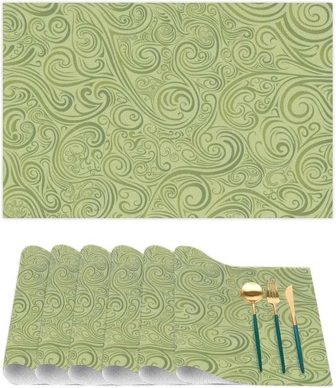 PVC Placemats Set of 4 Sage Green Abstract Art Wipeable Table Mats Washable Heat Resistant Non Slip Vinyl Dining Table Mat for Kithen Indoor Outdoor Patio Farmhouse Place Mats Decorative