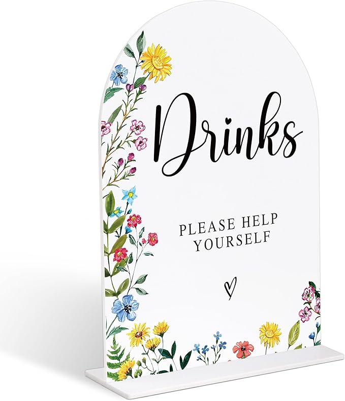 Acrylic Wedding Signs Drinks Please Help Yourself Sign, 6x8" Floral Themed Arch Acrylic Dessert Table Decor, Love Is In Bloom & Baby In Bloom Decorations for Baby Shower Bridal Shower Engagement