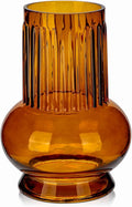 Brown Ribbed Glass Vase, 7" x 3.5" Thickened Modern Flower Fluted Vase Hydroponic Ornament Arrangement for Home Living Room Wedding Centerpieces Office Table Decor