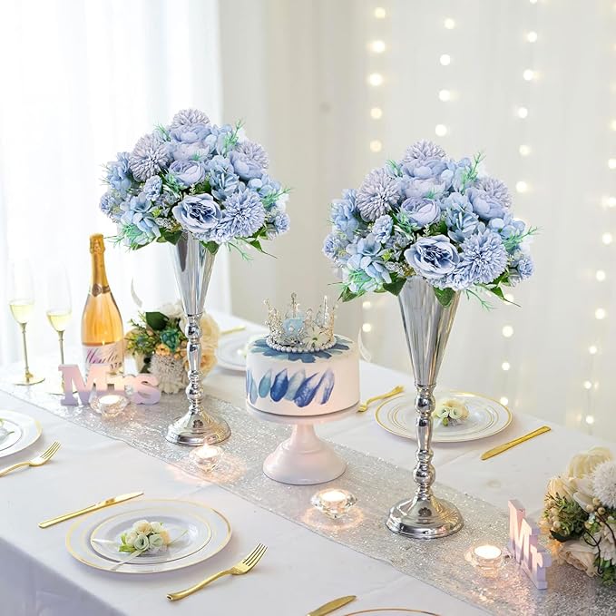 ASTRYAS Artificial Flowers, 4Pcs Blue Artificial Peonies Fake Peony Silk Hydrangeas for Decoration Faux Flower Arrangements for Home Decor Wedding Party (Light Blue)