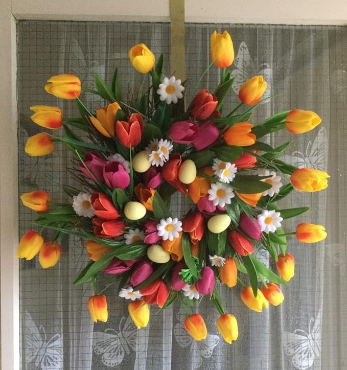 DEEMEI Tulips Artificial Flowers 20 Pcs Multicolor Fake Tulip Stems Real Touch PU Tulips for Easter Spring Wedding Bouquet Home Centerpiece Floral Arrangement Table Décor