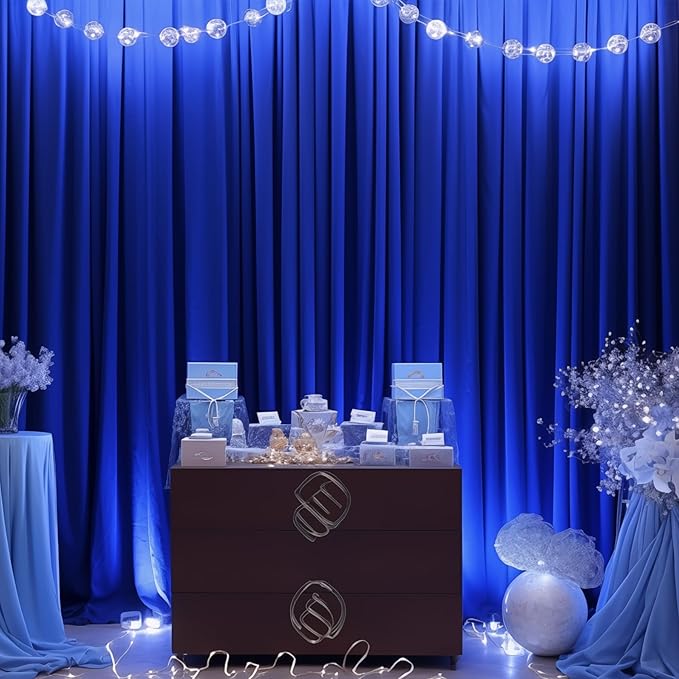 Royal Blue Backdrop Curtains 10 Panels - Wrinkle-Free Polyester Photography Drapes for Baby Shower & Birthday Party - 40 X 10FT