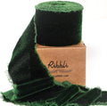Ribbli Forest Green Velvet Ribbon 2 Inch Handmade Frayed Vintage Christmas Ribbon for Gift Wrapping Christmas Tree Ornament Wreath Craft Home Decor -3 Yards