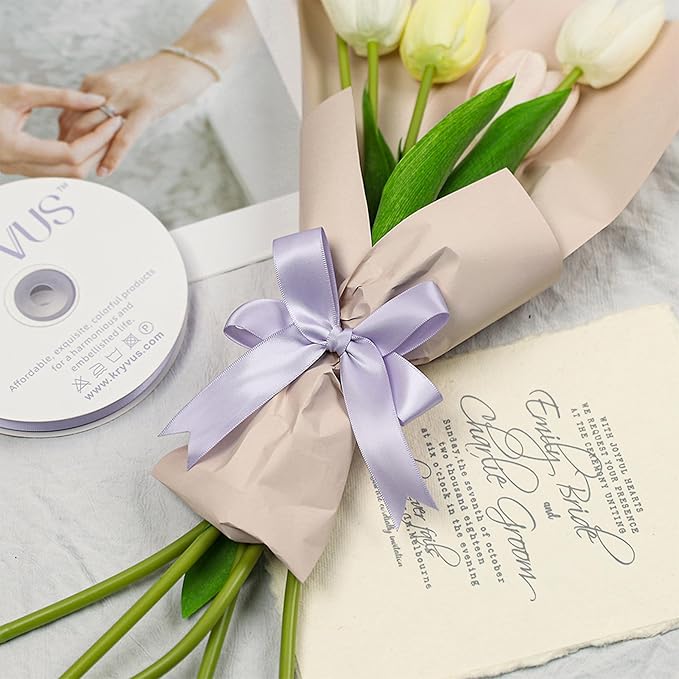 Lilac Mist Satin Ribbon, Double Faced 7/8 Inch X 50 Yards Lilac Mist Ribbon, Premium Satin Ribbon for Gift Wrapping, Crafts, Hair Bow Making, Sewing, Flower Bouquet, Wedding Party Decor