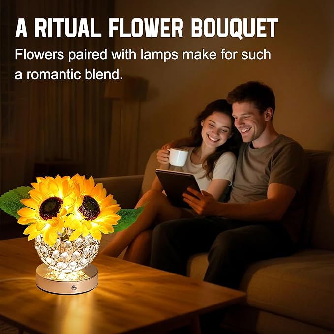 Sunflower Flower Lamp for Women Gifts, 3 Color Dimmable Night Light, Rechargeable Cordless Touch Table Lamp for Womens Mom Wife Friends Girlfriend Her Gifts, Perfect for Bedroom Bar Coffee Shop