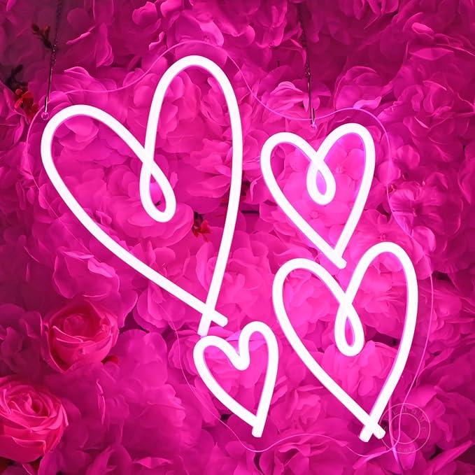SYLHOME Pink Heart Led Neon Light Sign Bedroom Wall Sign Decor Valentines Day Love Mothers Day Christmas Wedding Birthday Backdrop Sign USB 13.8"X9.3"