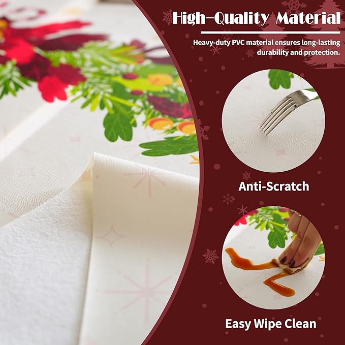 Christmas Rectangle Table Cloth,100% Waterproof Tablecloth,Christmas Decorations for Home, Vinyl Tablecloth Plastic Table Cover for Party，Picnic,Dining,Outdoor 54" x 102",Frosted Wreath