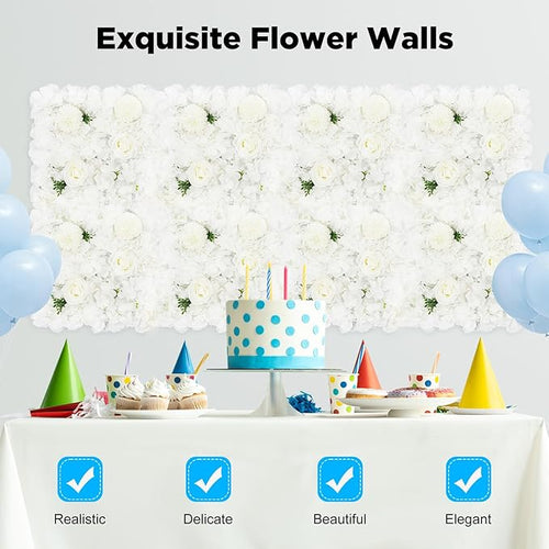 12PC Artificial Flower Wall Panel Wedding Backdrop, Silk Rose Flowers Wall Backdrops Floral Panels, Flower Wall Set Rose Mat for Party Wedding Background Decor