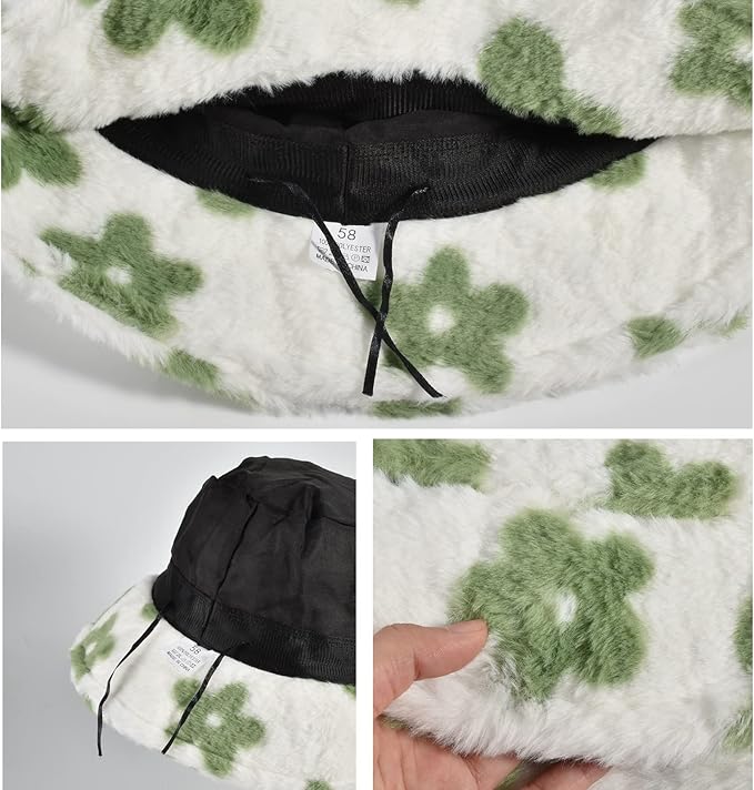 Winter Soft Faux Fur Plush Bucket Hat, Lovely Fisherman Cap, Fashion Outdoor Thick Warm Sun Cap for Women
