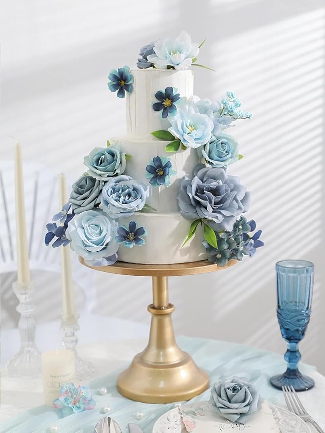Artificial Flowers Combo Box Blue Flowers Silk Fake Roses with Stems for DIY Wedding Bridal Bouquets,Table Centerpieces,Cake Floral Arrangement,Baby Shower,Birthday Party Home Decorations