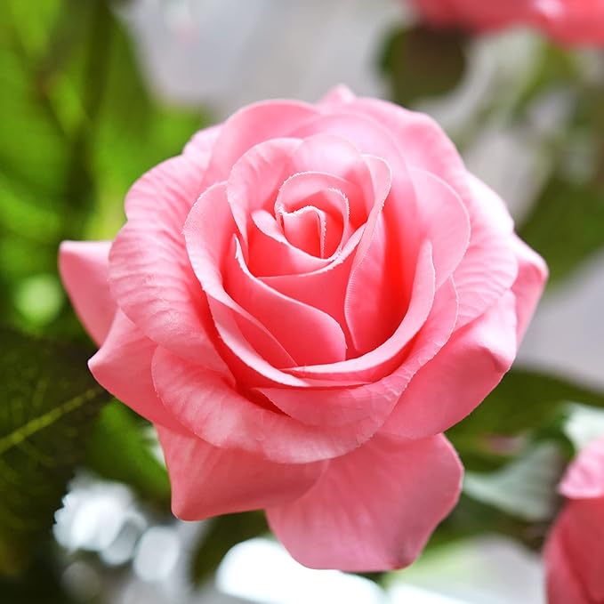 FiveSeasonStuff Fake Roses Wedding Flowers Real Touch Silk Pink Artificial Flowers 12 Stems
