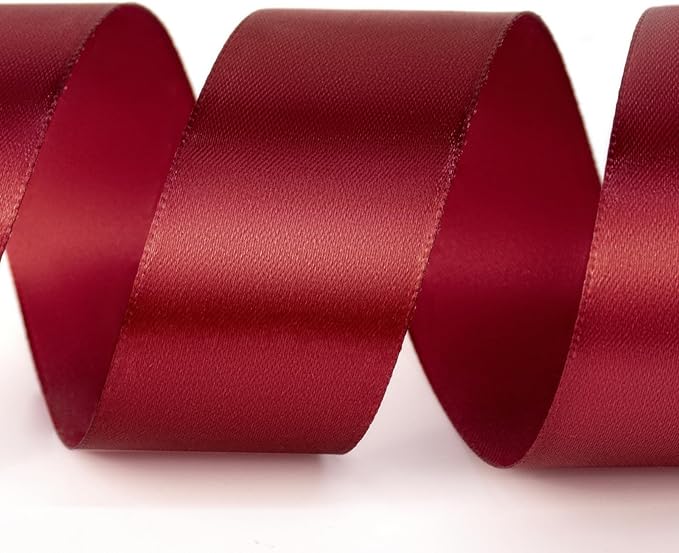 1-1/2" x 100 Yards Satin Ribbon - Wide Silk Wine Red Ribbon with Spool - Ideal for Gift Wrapping, Floral Bouquets, Crafts, Wedding Party Decorations, Christmas and Sewing Projects