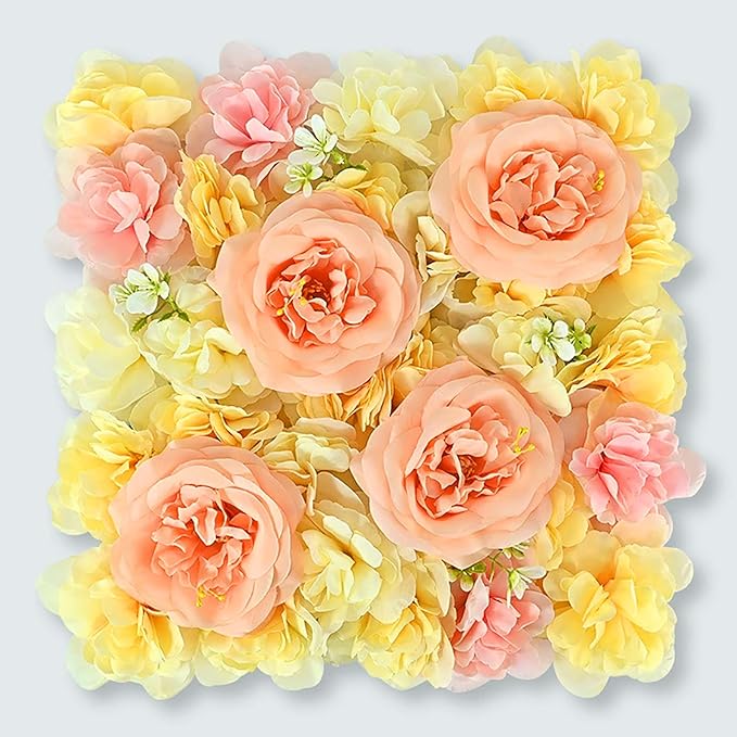 Flower Wall Backdrop, 12PCS 10.6"-15.7" Artificial Flower Wall Panel with Various Styles, 3D Floral Wall Decor for Wedding Photo Background Festive Party Home Decoration (I004, 15.7 * 15.7in)