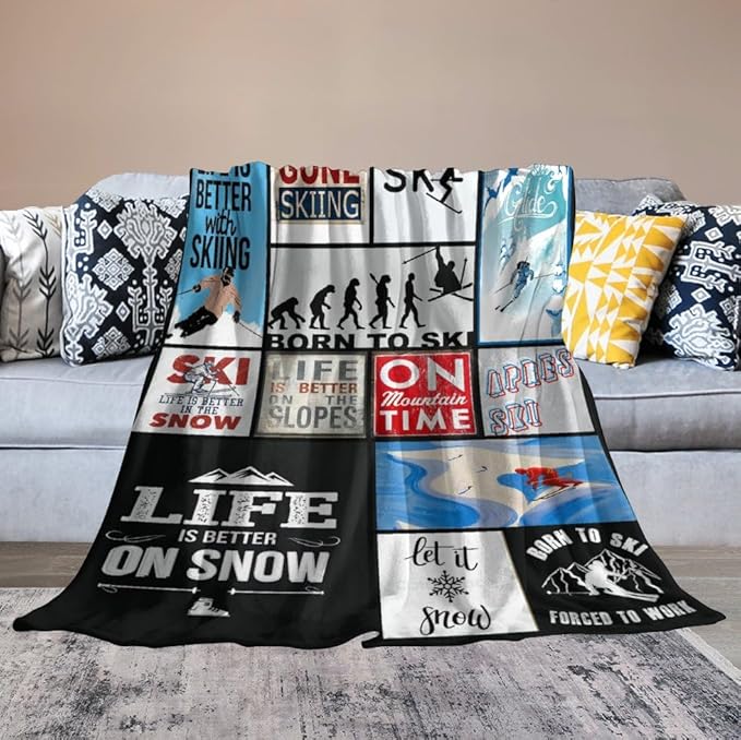 Soft Warm Cosy Fleece Blanket for Couch Bed, 40"x50" - Perfect Ski Gift for Lovers & Kids