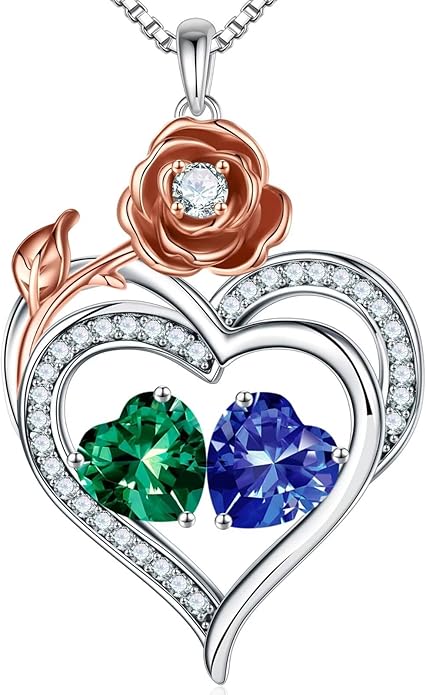 Iefil Christmas Gifts for Wife - 925 Sterling Silver Birthstone Necklace, Stocking Stuffers for Women Wife Girlfriend Mom