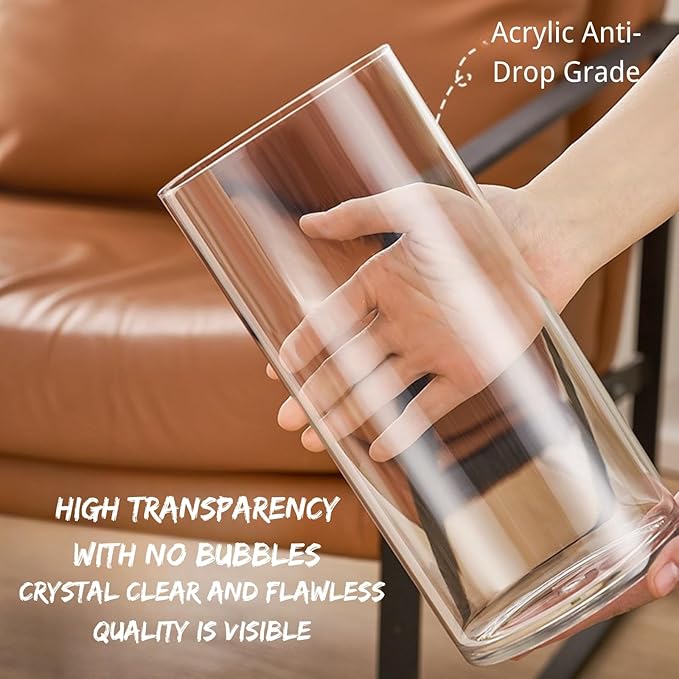Clear Acrylic Flower Vase, Modern Unbreakable Decorative Cylinder Vase for Wedding Bouquets, Centerpieces, and Home Decor - 12cm Diameter, 40cm Height