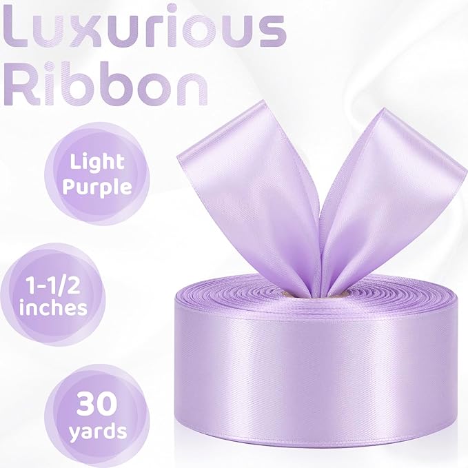 Light Purple Ribbon 1-1/2 Inch 30 Yards Solid Light Purple Satin Ribbon for Flower Bouquet, Fabric Ribbon for Gift Wrapping Crafts Hair Easter Wedding Christmas