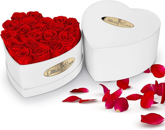 The Eternity Rose 20-Piece Preserved Roses in a Luxury Gift Box – Real Roses in White Heart Box – A Valentine’s Gift as Everlasting as Your Love