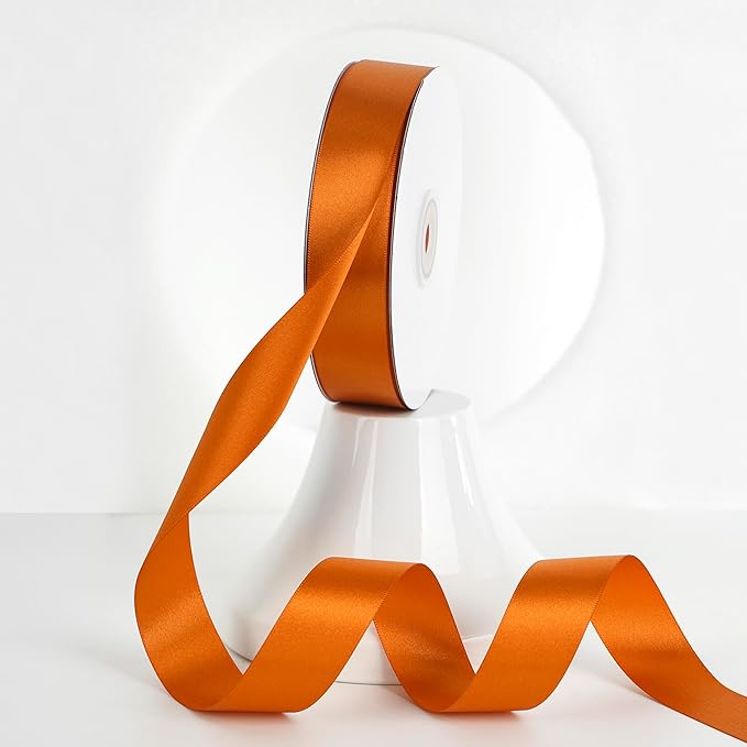 MEEDEE Orange 1 Inch Ribbon Orange Satin Ribbon Lux Double Faced Satin Ribbons by 50 Yards Polyester Wrapping Ribbons for Crafts, Wedding, Flower Bouquet, Holiday Decorating