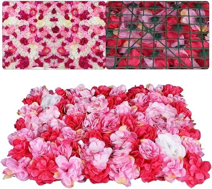 LOYALHEARTDY 6 PCS Artificial Flowers Wall Panels 24" x 16" Decorative Hydrangea and Rose Flower Panels Flower Wall for Home Party Wedding Christmas Festival Photo Backgdrop Decor