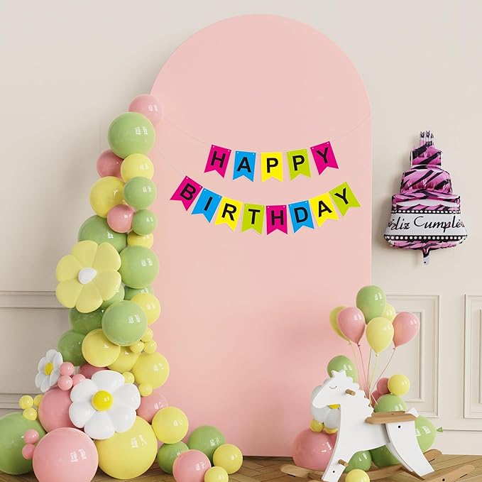 Putros 6.6ft Metal Arch Stand with Cover Pale Pink Spandex Fitted Wedding Arch Cover and Round Top Chiara Backdrop Stand Set for Birthday Party Baby Shower Decoration