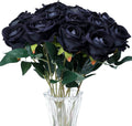 SITUMEIZI 15PCS Black Artificial Roses Silk Flowers Fake Roses Realistic Bouquet Long Stem with Gift Box for Mother's Gift Day Home Party Wedding Decorations