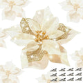 24 Pcs Christmas Poinsettia Flowers Artificial with Clips, 5.9" Christmas Decor Glitter Poinsettia Flowers for Christmas Tree New Year Wedding Party Wreath DIY Garland Decor (Gold)