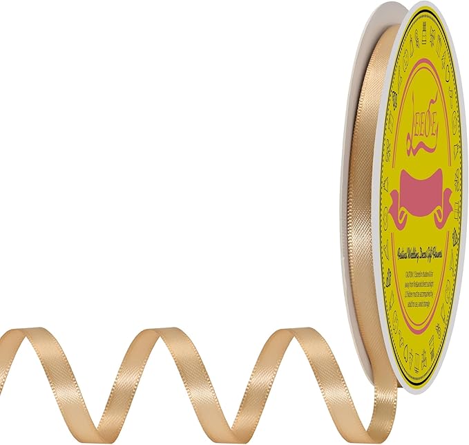 Double Face Gold Satin Ribbon 1/4 inch X 50 Yards Polyester Gold Ribbon for Gift Wrapping Very Suitable for Weddings Party Hair Bow Invitation Decorations and More