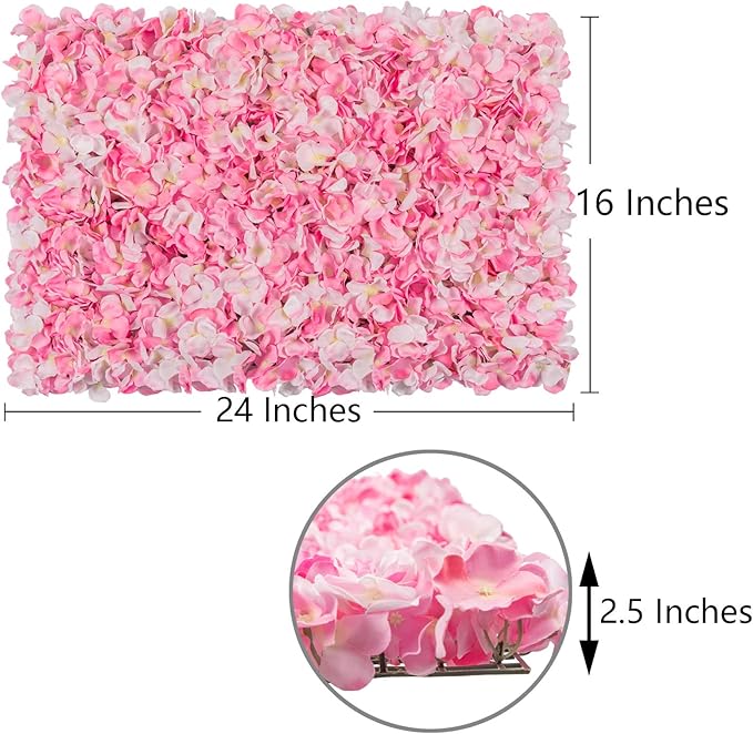 Flower Wall Panel Set, U'Artliens Artificial Wall Flower Backdrop 24x16 Inch 3D Silk Hydrangea Rose Floral Panel for Photo Background Home Party Wedding Backdrop Decoration (2pcs, Pink)
