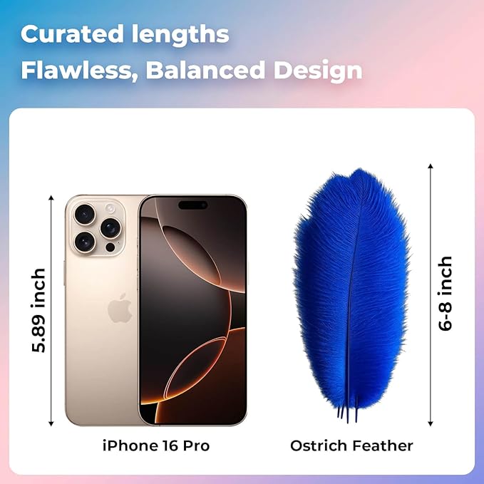 Piokio 20 pcs Blue Ostrich Feathers Plumes 6-8 inch(15-20 cm) Bulk for DIY Clothes, Feather Pens, Dream Catcher, Gatsby Decorations