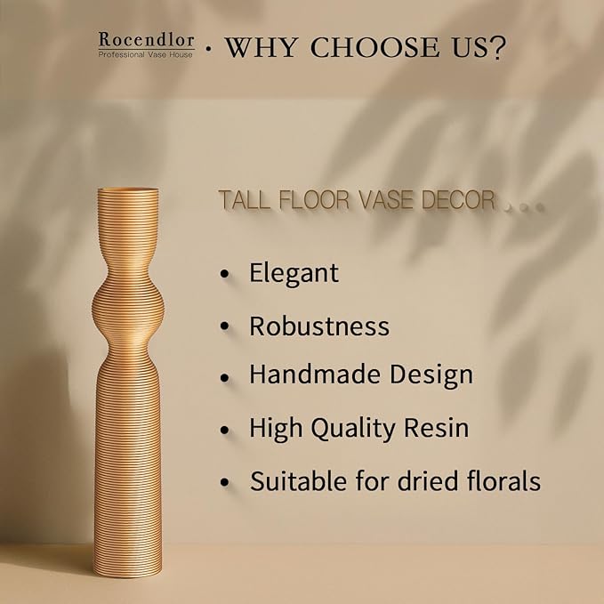 Gold Resin Floor Vase, 23.62'' Tall Decorative Vase, Ideal for Dried Pampas Grass & Home Decor, Modern Tall Floor Vase for Living Room/Entryway