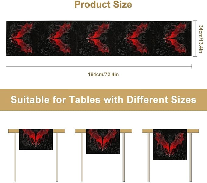 Gothic Table Runner,Red Bat Pattern Table Runner for Home Kitchen Table Dining Garden Farmhouse Wedding Party Decor 13x36 Inch