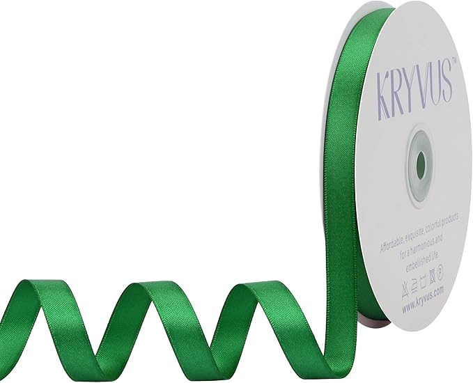 Green Satin Ribbon, Double Faced 1/2 Inch X 50 Yards Green Ribbon, Premium Satin Ribbon for Gift Wrapping, Crafts, Hair Bow Making, Sewing, Flower Bouquet, Wedding Party Decor